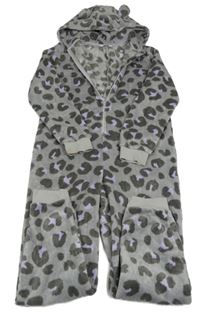 Šedá leopardí chlupatá kombinéza s kapucí M&S