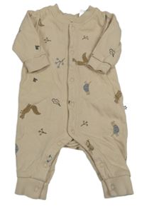 Světlebéžový teplákový overal se zvířátky 