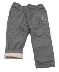 Tmavošedé plátěné podšité kalhoty s výšivkami C&A