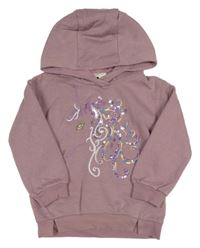 Pudrově fialová mikina s jednorožcem z flitrů a kapucí Monsoon