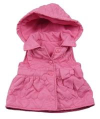 Růžová prošívaná šusťáková podšitá vesta s mašlí a kapucí Matalan
