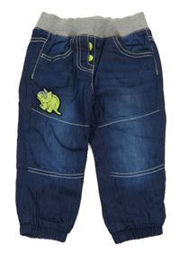 Tmavomodré podšité lehké rifle s dinem a úpletovým pasem Dopodopo