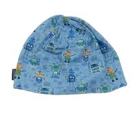 Modrá bavlněná čepice s roboty 