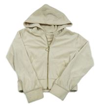 Smetanová sametová propínací crop mikina s kapucí H&M