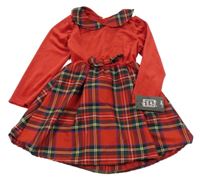 Nové - Červené sametové kostkované šaty 