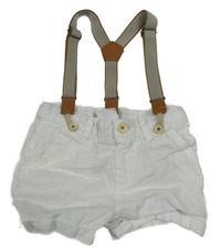 Bílé lněné kraťasy s kšandami Zara