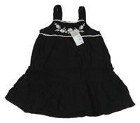 Nové - černé mušelínové šaty s bílou výšivkou Primark