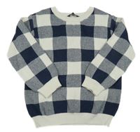 Tmavomodro-smetanový kostkovaný svetr Primark