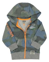 Khaki-šedo-modrá army propínací mikina s kapucí vingino