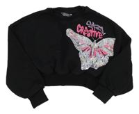Černá crop mikina s motýlkem Primark
