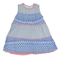 Bílo-modro-neonově růžové pruhované vzorované šaty George