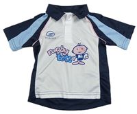 Tmavomodro-bílé sportovní polo tričko s potiskem 