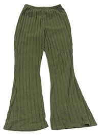 Khaki žebrované úpletové flare legíny 