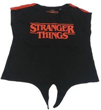 Černo-červené crop tričko s vázáním - Stranger Things