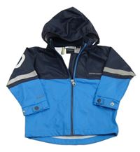 Modro-tmavomodrá voděodolná jarní bunda s kapucí