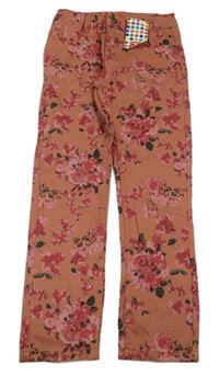 Nové - Starorůžové květované riflové kalhoty 