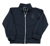 Tmavomodrá propínací mikina s nápisem a kapucí WE 