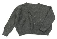 Tmavošedý svetr s perlami a kamínky Page one young