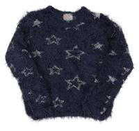 Tmavomodrý chlupatý svetr s hvězdami Pocopiano