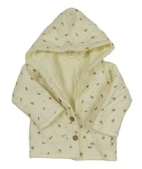 Smetanová květovaná propínací zateplená mikina s kapucí ZEEMAN 