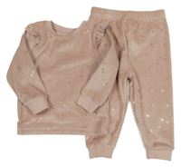 2aet - Růžová plyšová mikina s hvězdami a volánky + tepláky M&S