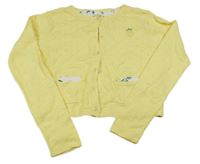 Žlutý vzorovaný propínací crop svetr s citronem 