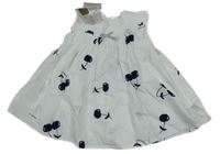 Nové - Bílo-tmavomodré šaty s třešněmi 