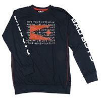 Tmavomodré lehké mikinotriko s nápisy a potiskem 