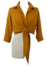 Dámská hořčicová crop halenka s uzlem Select 