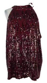 Nové - Dámský vínový flitrový společenský top Lipsy 