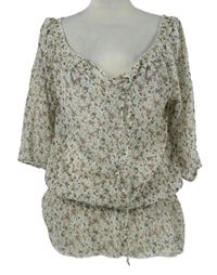 Dámská smetanová kytičkovaná šifonová halenka C&A