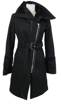 Dámský černý vlněný kabát s páskem Siena Studio 