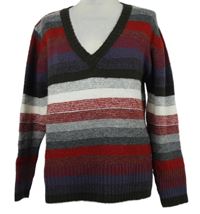 Dámský červeno-šedo-bílý pruhovaný svetr 