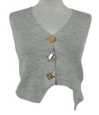 Dámská šedá crop svetrová propínací vesta 