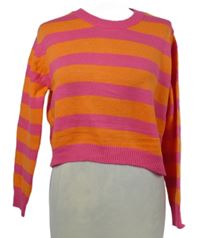 Dámský oranžovo-růžový pruhovaný crop svetr Shein 