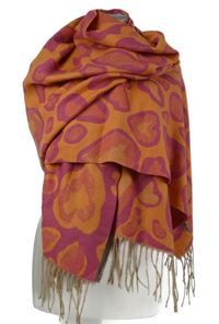 Dámská oranžovo-růžová vzorovaná šála s třásněmi 