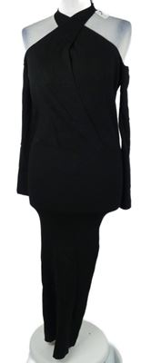 Nové - Dámské černé úpletové dlouhé šaty s volnými rameny Reiss