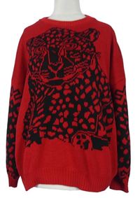 Dámský červený svetr s leopardem 