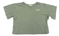 Khaki crop tričko s nápisem H&M