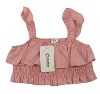 Růžový volánkový crop top 