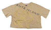 Béžové crop tričko s logem River Island