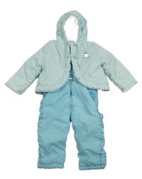 Modro-bílá šusťáková zimní kombinéza s ovečkou a kapucí 