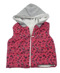 Rubínovo-šedá tepláková zateplená vesta se srdíčky 