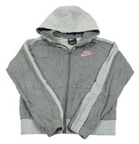 Šedá propínací crop mikina s logem a kapucí Nike