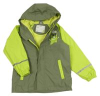 Khaki-neonově zelená nepromokavá jarní bunda s příšerkou a kapucí Kiki&Koko