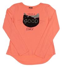 Neonově růžové triko s kočkou z flitrů Page one young vel.176