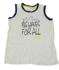 Bílo-tmavomodré tílko s nápisem kids