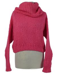 Dámský růžový pletený crop oversized svetr s límcem Benetton