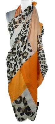 Dámské bílo-oranžovo-černé vzorované pareo