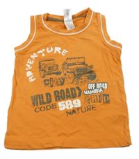 Oranžové tílko s auty a nápisy C&A